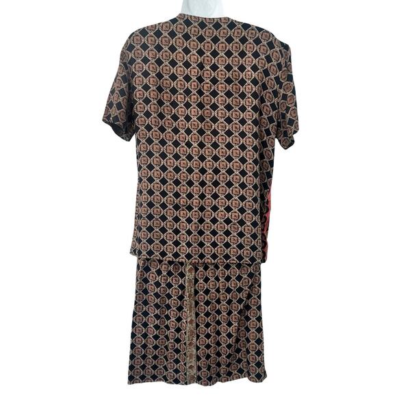 Vintage Brown Red Geometric Button Up Short Sleeve Top Skirt Suit Set size M - Picture 3 of 16